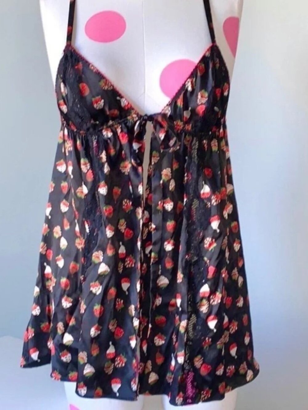 Victoria's Secret Chocolate Covered Strawberries satin babydoll dress M